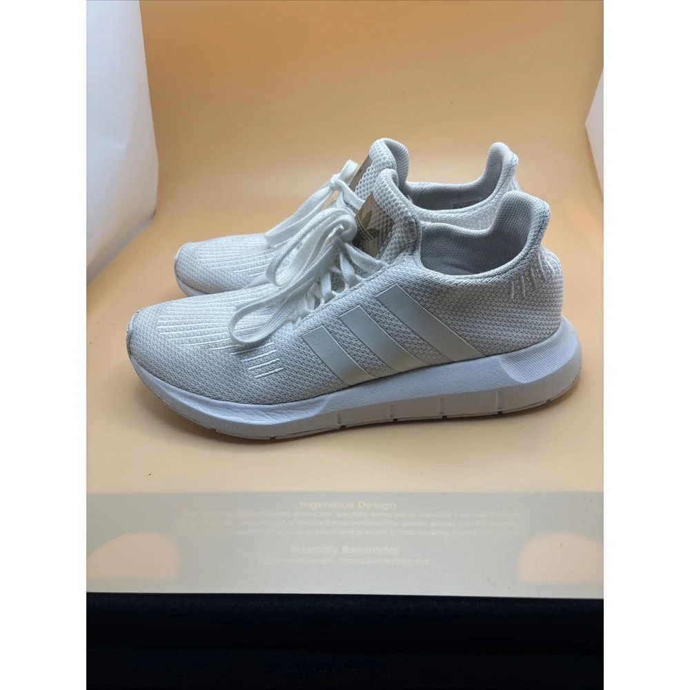Adidas Swift Run White Gold Metallic Knit Running Shoes Mens Sneakers B37725